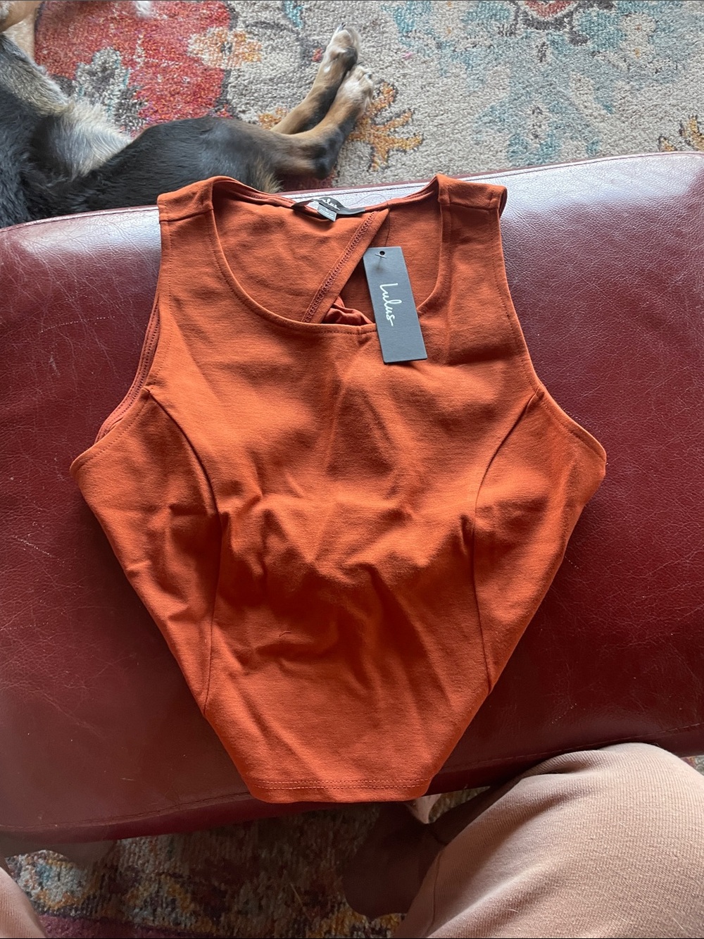 Lulu's Rust Orange Sleeveless Scoop-Neck Back Tie Top, Size L